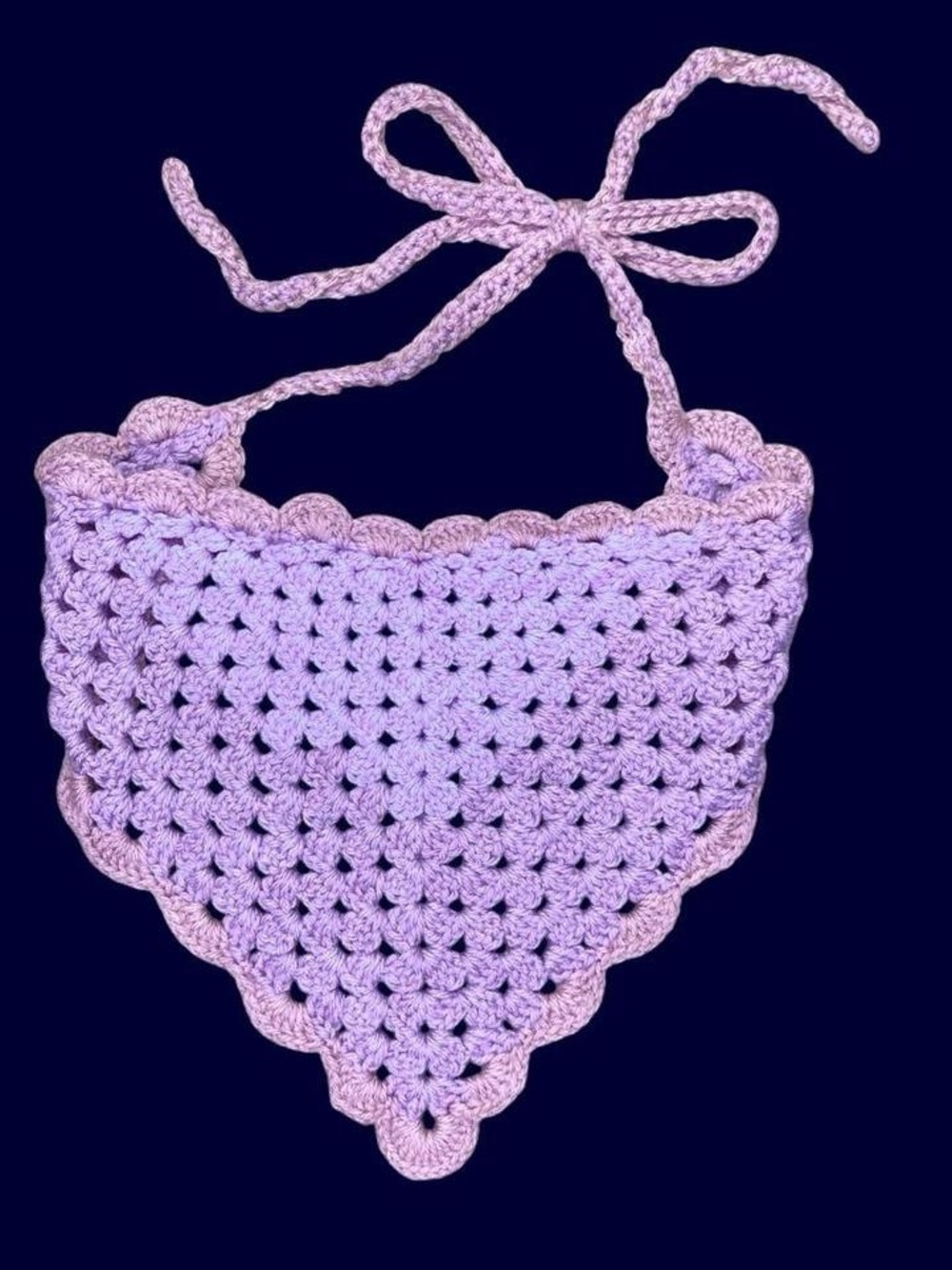 Vintage Handmade Pink Purple Crochet Hippie Head Scarf Bandana - Picture 6 of 7
